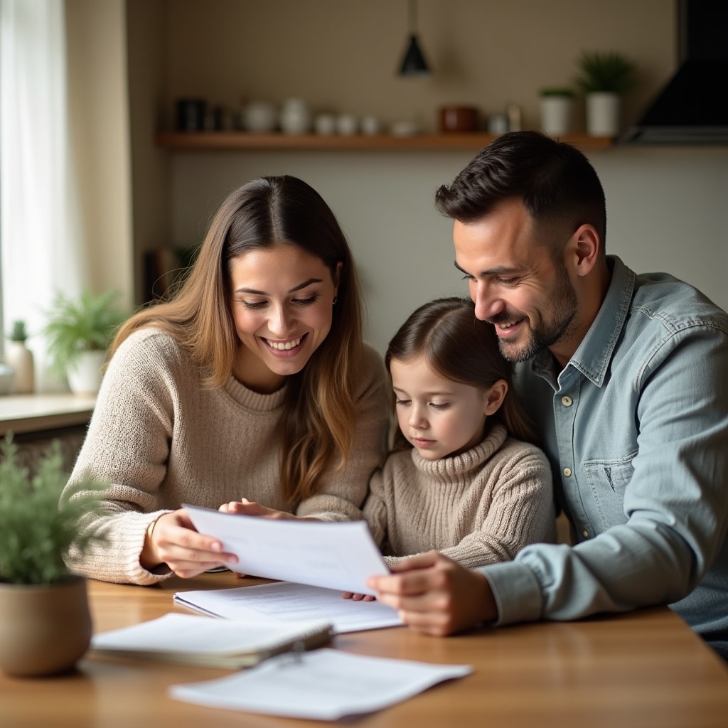 Familie discutând despre bugetul lunar